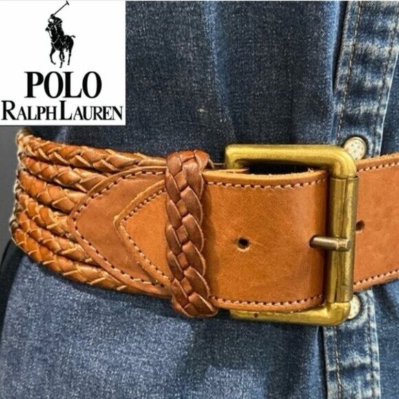 Polo Ralph Lauren Accessories - Polo Ralph Lauren Wide Braided Belt Leather Tan